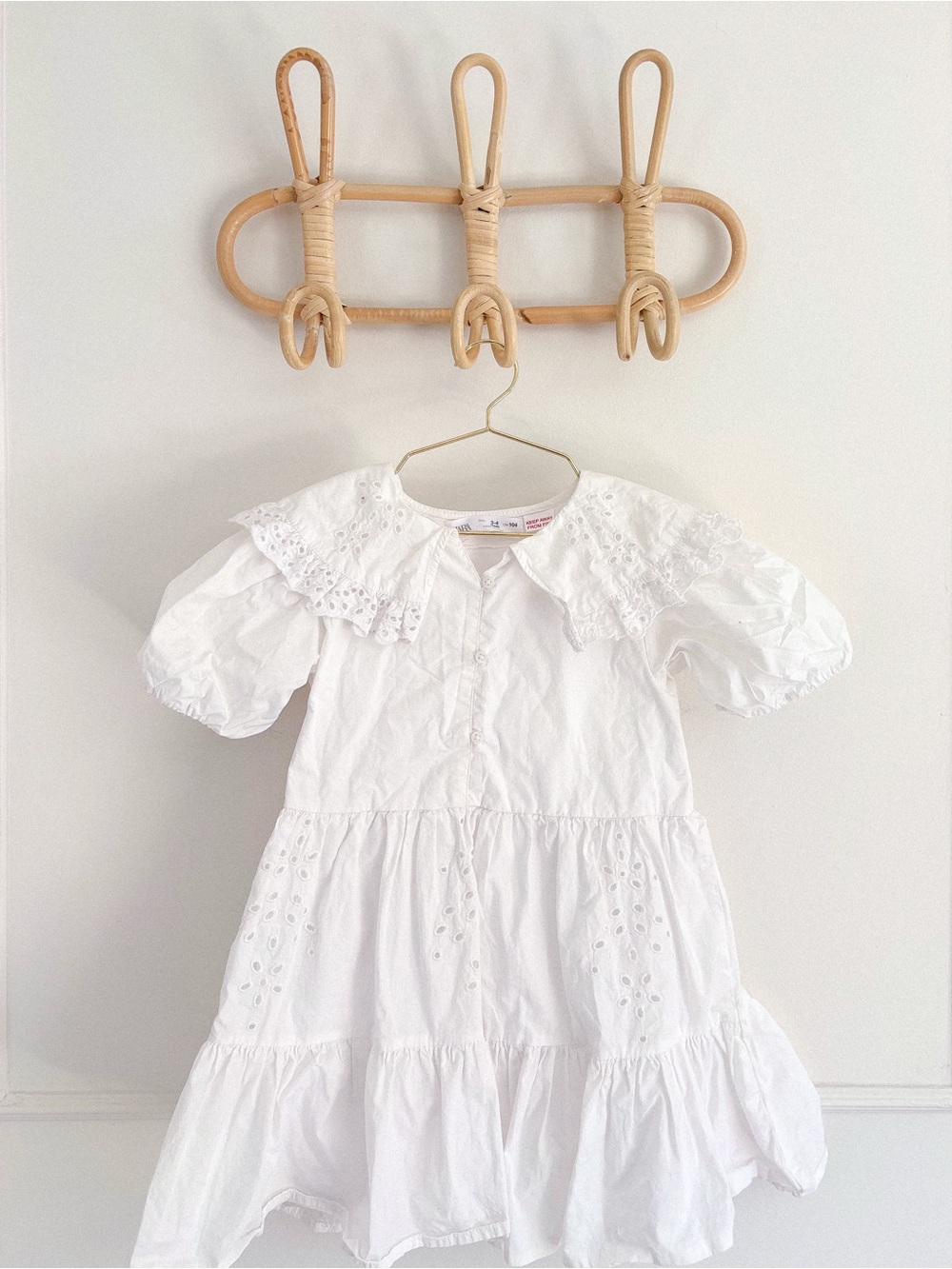 Zara White Eyelet Tiered Dress with Peter Pan Collar